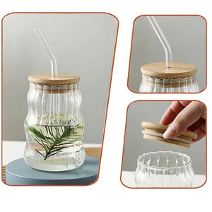 Glass Mug With Bamboo Glass And Straw