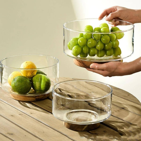 Modern Glass Bowl With Wooden Base