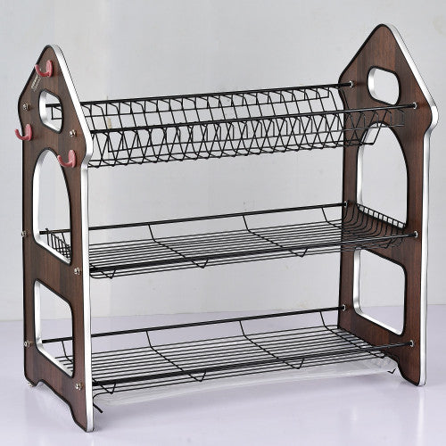 Dish Rack bartan stand with Antique wooden panel shelf