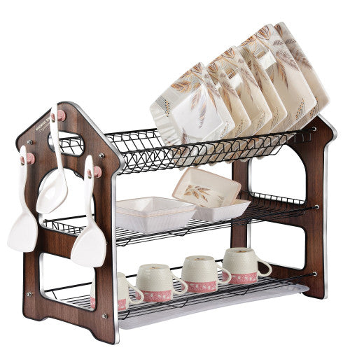 Dish Rack bartan stand with Antique wooden panel shelf