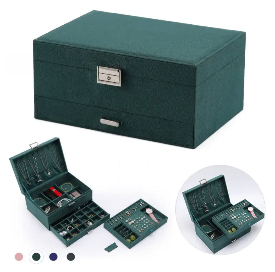 Large Capacity Jewelry Box with Lock, Premium Flannel Jewelry Box