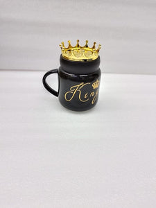 King Flower King and Queen Mug Couple Set with Crown Lid (Pair)