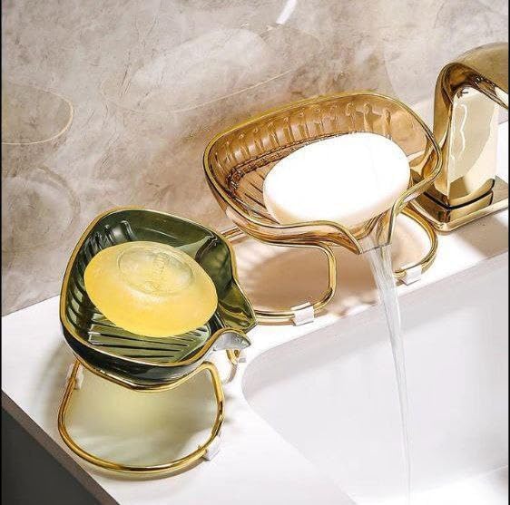 Acrylic soap holder with golden metal stand