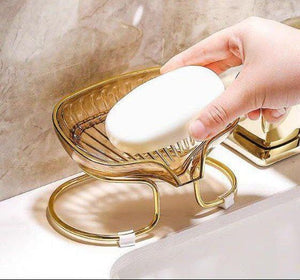 Acrylic soap holder with golden metal stand