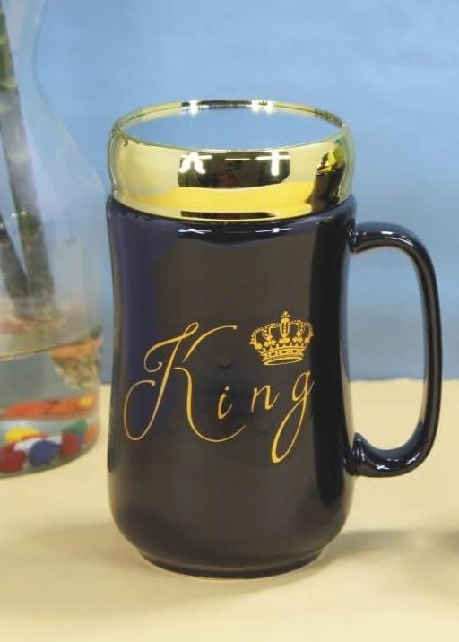 King Queen Coffee Mugs with Golden Crown lid