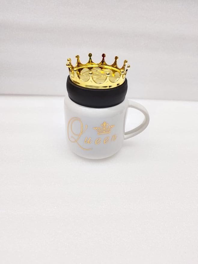 King Flower King and Queen Mug Couple Set with Crown Lid (Pair)