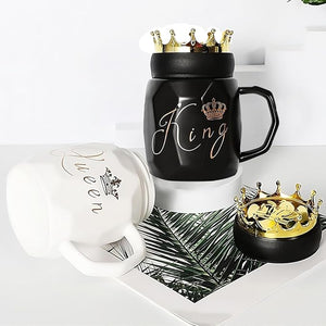 King Flower King and Queen Mug Couple Set with Crown Lid (Pair)