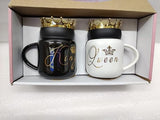 King Flower King and Queen Mug Couple Set with Crown Lid (Pair)