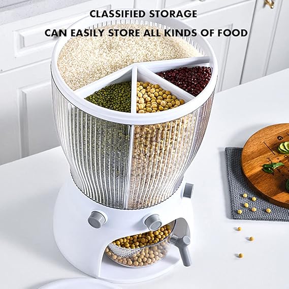 10Kg Rotary Dry Food Dispenser, 360°Rotating Food Storage Box