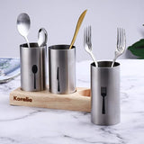 Cutlery Holder Stainless Steel Cutlery Basket with Wooden Base