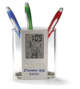 LCD Digital Alarm Clock Desk Pencil Pen Holder