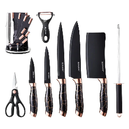 Textured Handle Knife Sets With Acrylic Rotate Stand