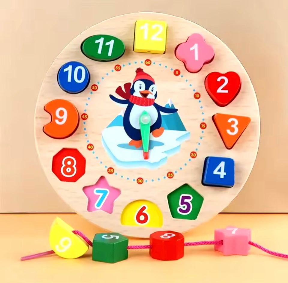 Kids Time Learning Clock, Montessori Wooden Clock