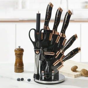 Textured Handle Knife Sets With Acrylic Rotate Stand