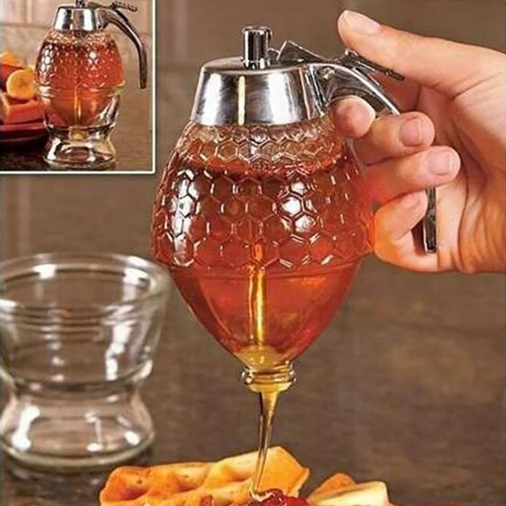 Crystal Glass Honey Dispenser Transparent Honey Storage Bottle Container