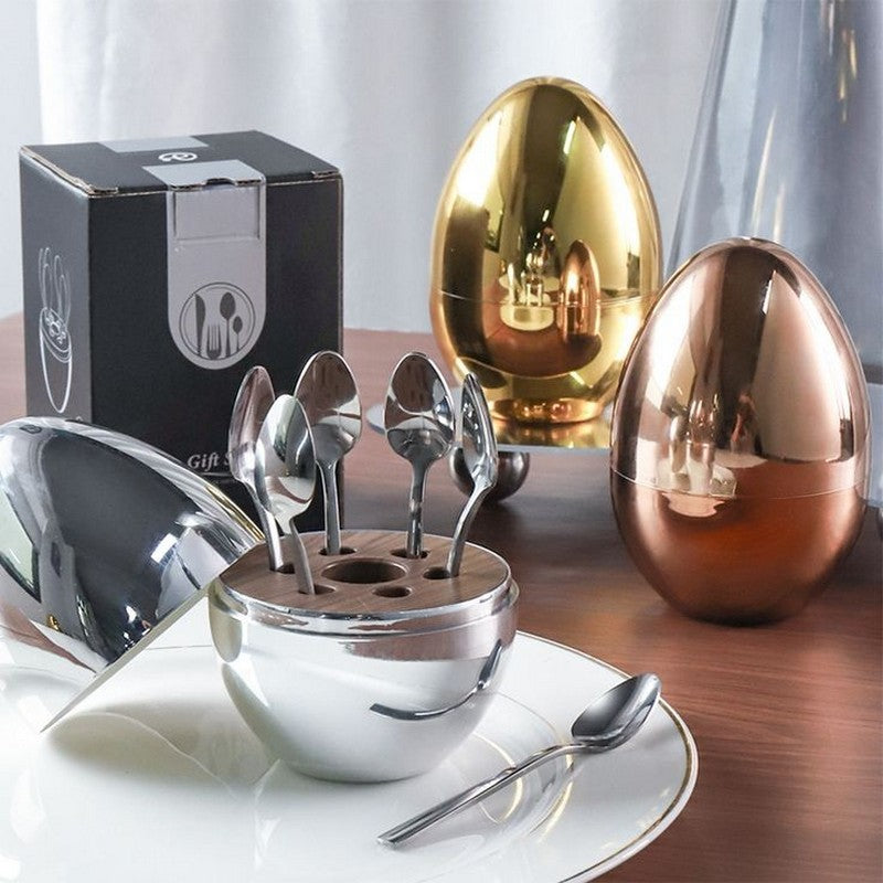 6 Pcs Luxury Gold Egg Shape Cutlery Holder