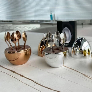 6 Pcs Luxury Gold Egg Shape Cutlery Holder