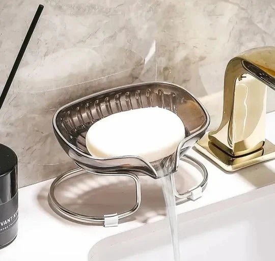 Acrylic soap holder with golden metal stand