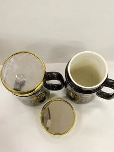 King Queen Coffee Mugs with Golden Crown lid