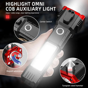 LED Flashlight with Safety Hammer Side Light Torch Light