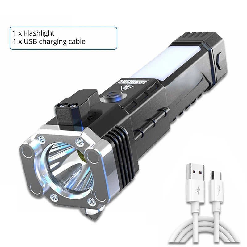 LED Flashlight with Safety Hammer Side Light Torch Light