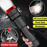 LED Flashlight with Safety Hammer Side Light Torch Light