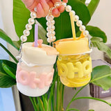 350 ML Glass Tumbler with a Pearl Chain Belt